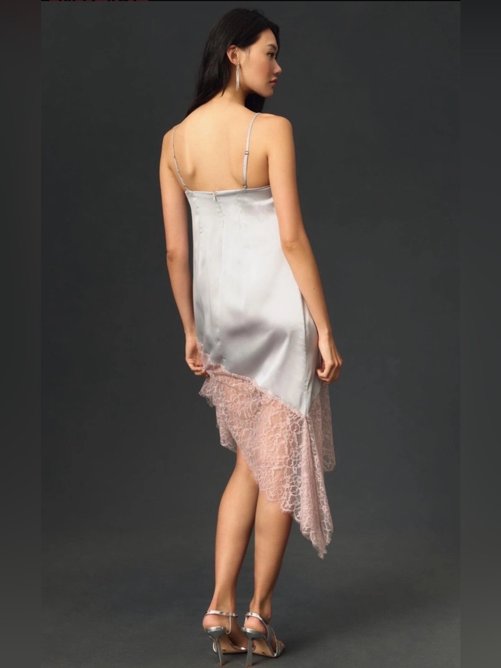Anthropologie Women’s Lace-Trimmed Asymmetrical Midi Slip Dress Size 2 NWT - Picture 2 of 10